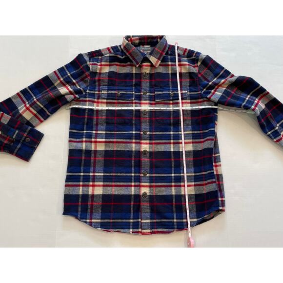 LL Bean Signature Cotton Flannel Shirt Blue, Red Plaid Slim Fit, Size LT - Picture 9 of 11